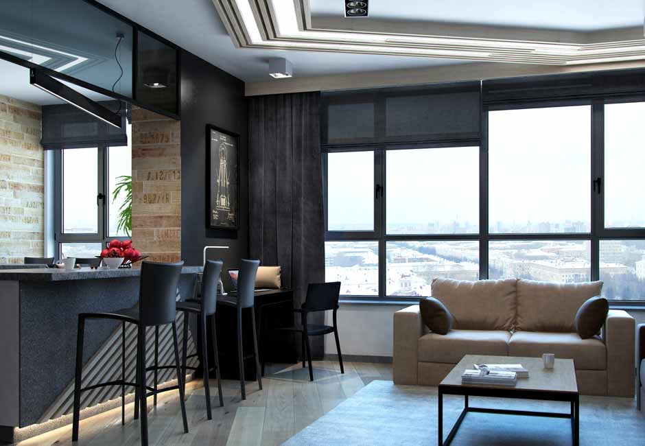 sovremennyj dizajn interera v kvartire studii DEROOMS Москва Авторская архитектура и индивидуальный дизайн интерьера