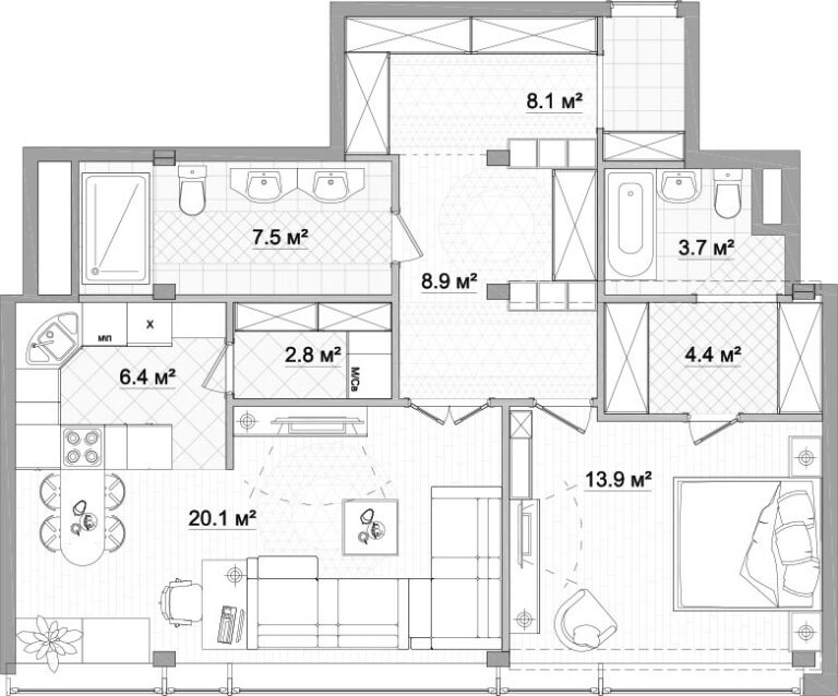 12 DEROOMS Москва Нетиповые планировки типовых квартир - планировочные решения