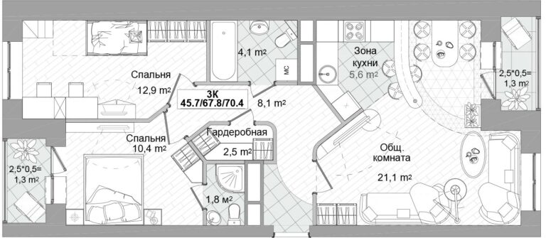 9 1 DEROOMS Москва Нетиповые планировки типовых квартир - планировочные решения
