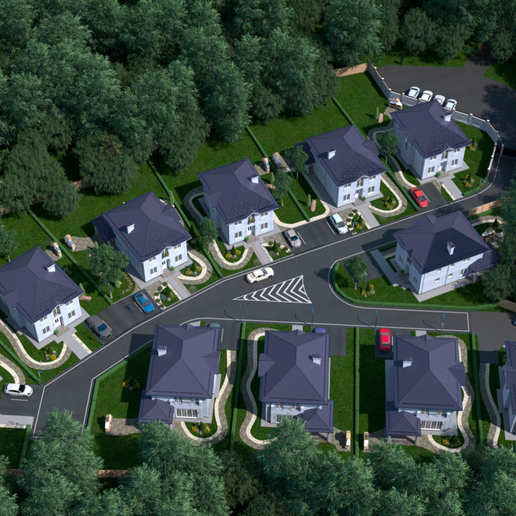 Генплан коттеджного поселка, визуализация с высоты птичьего полота. "Филатовские резиденции"