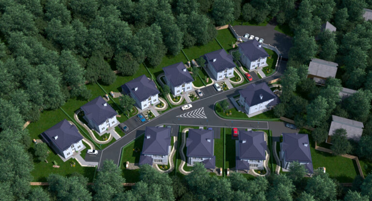 Генплан коттеджного поселка, визуализация с высоты птичьего полота. "Филатовские резиденции"