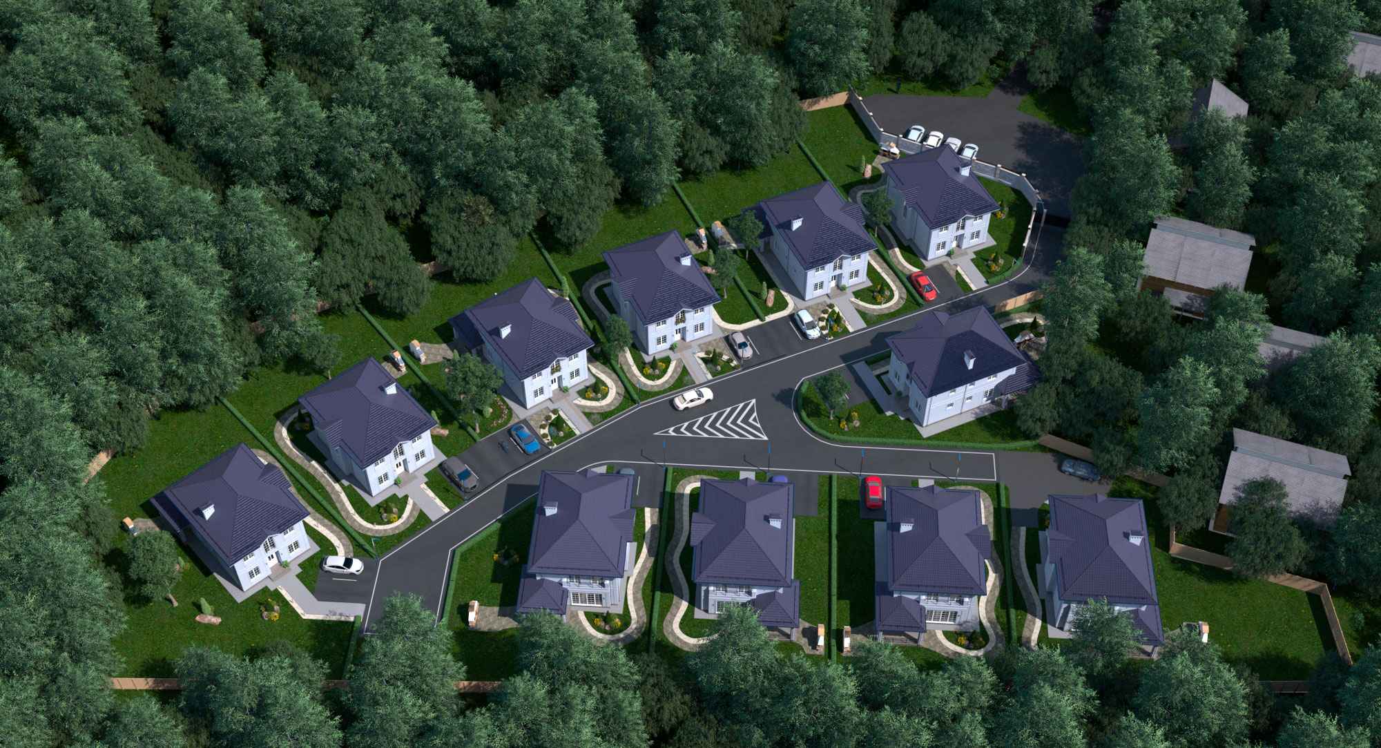 Генплан коттеджного поселка, визуализация с высоты птичьего полота. "Филатовские резиденции"