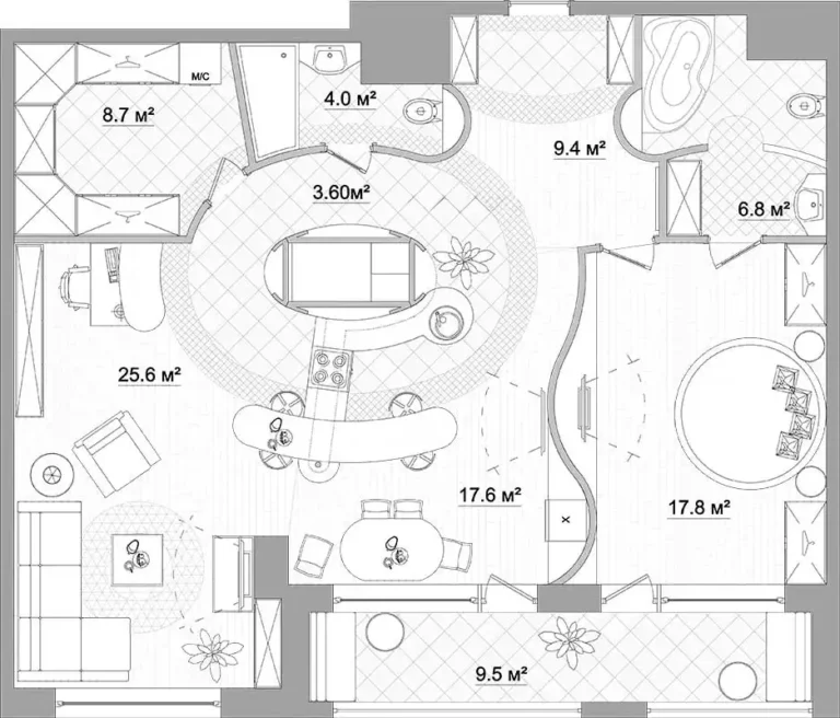 planirovka dvuhkomnatnoj kvartiry zhk versis variant 1 copy DEROOMS Москва Нетиповые планировки типовых квартир - планировочные решения
