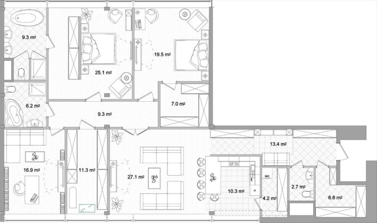 zhk versis planirovochnoe reshenie mnogokomnatnoy kvartiry DEROOMS Москва Нетиповые планировки типовых квартир - планировочные решения